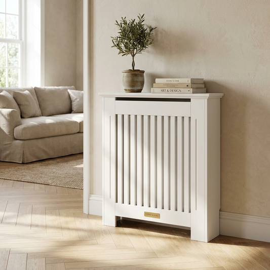 Slatted White Radiator Cover Cabinet by Ferro & Oak
